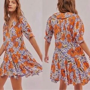 NEW FREE PEOPLE SUGAR CRUSH FLORAL DROP WAIST BABYDOLL MINI DRESS IN SIZE MEDIUM